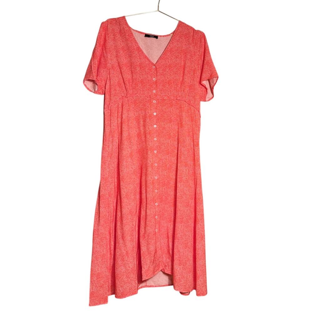ABLE Red Button-Front Midi Dress XXL Made in India